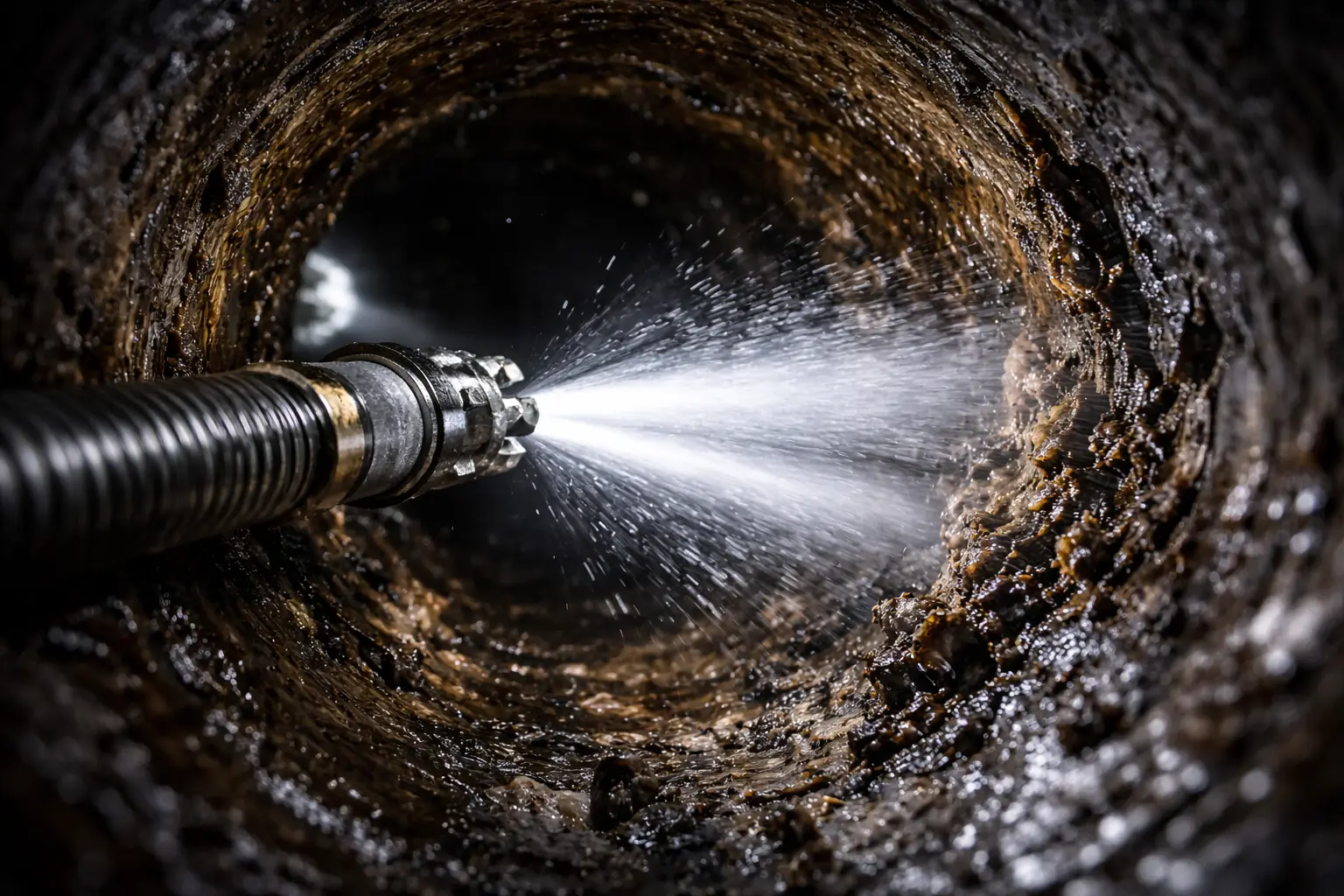 Hydrocurage haute pression d'une canalisation par camion professionnel