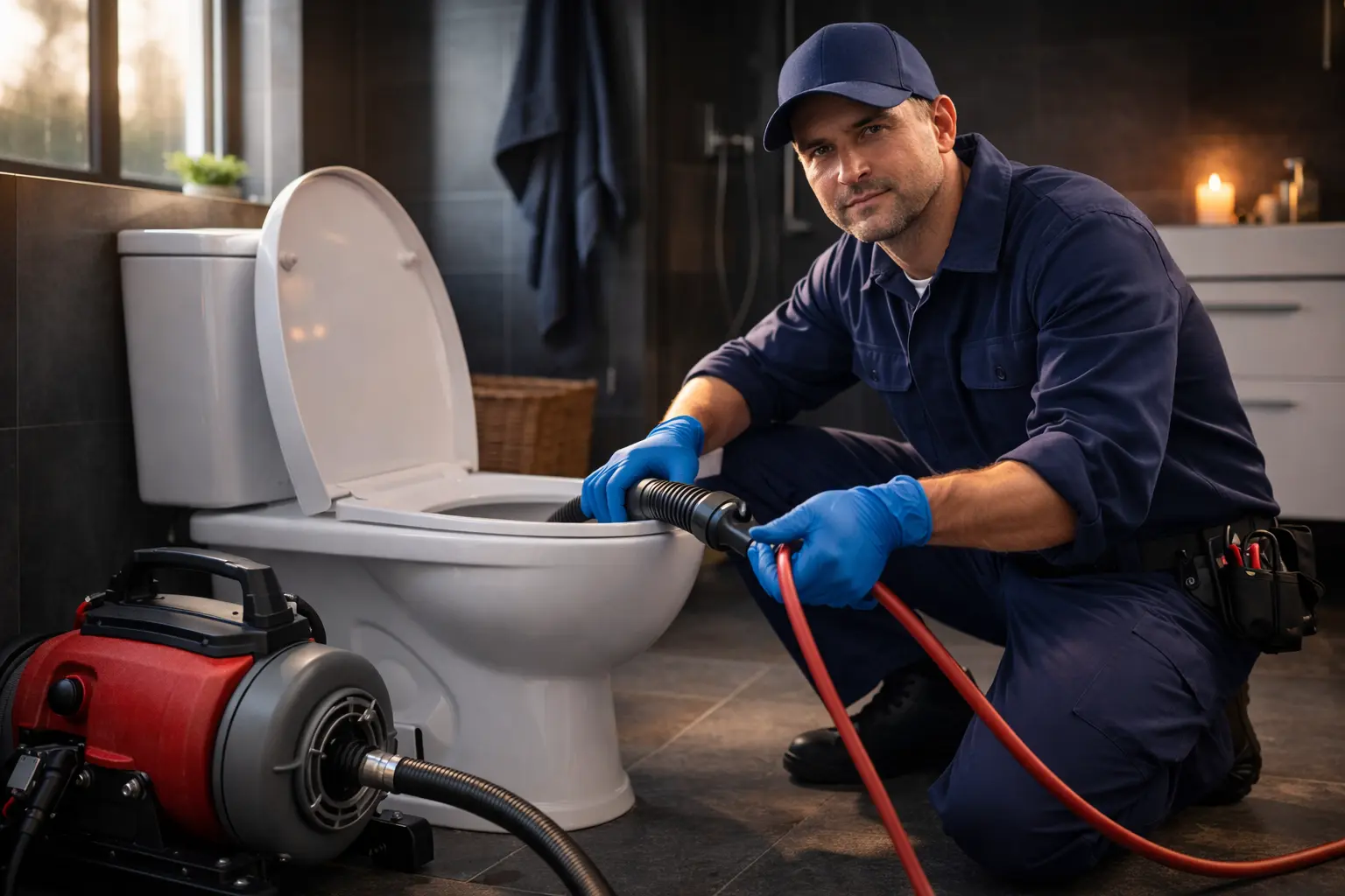 Professionnel en intervention de débouchage de WC